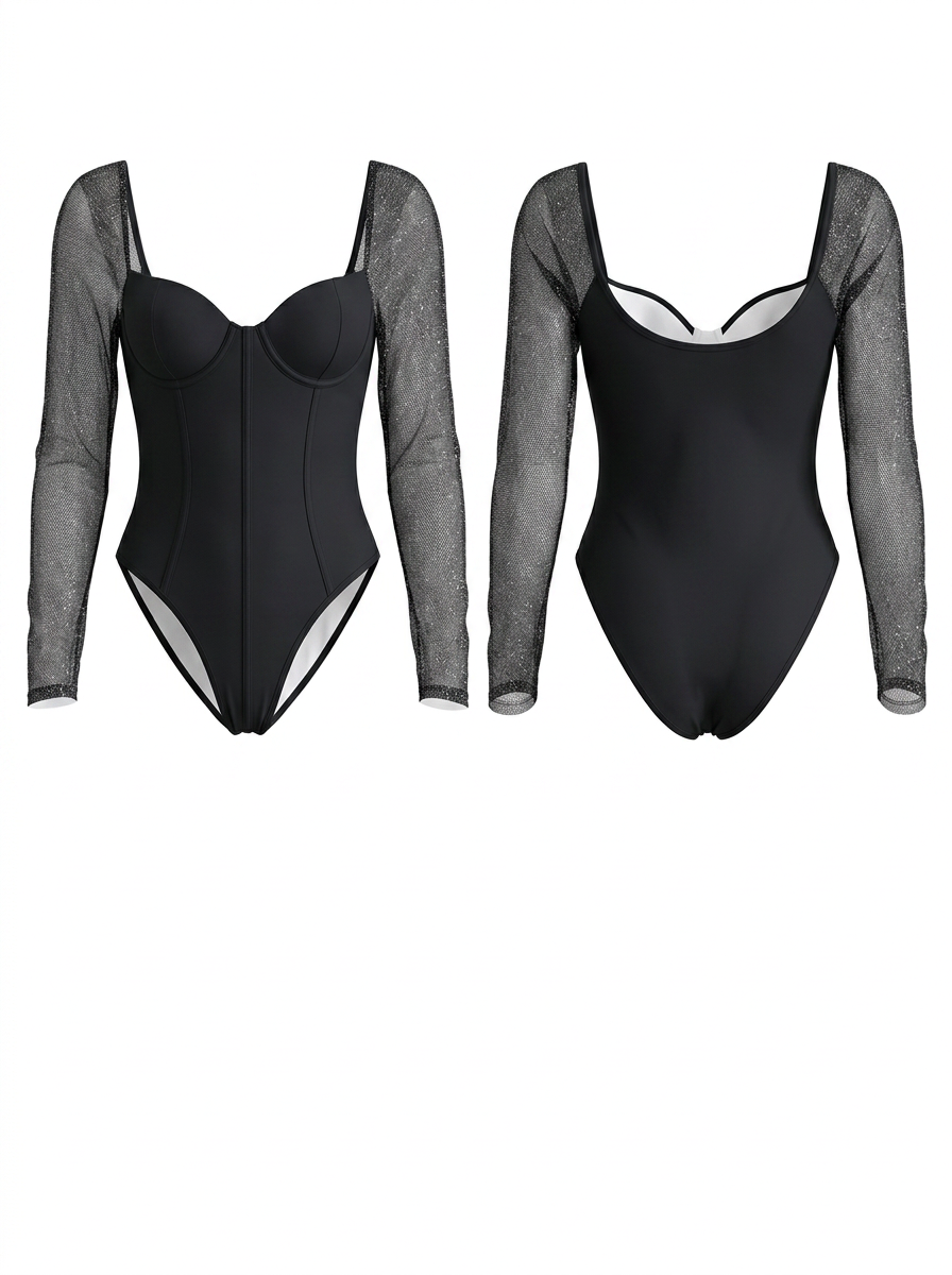 Trendy Low-Cut Backless Waist-Cinching Sexy Slim-Fit Long-Sleeve Bodysuits