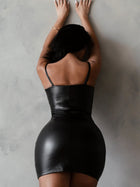 Black Faux Leather Cami Bodycon Mini Dress