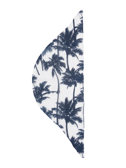 Navy Palm Tree Print Sheer Mesh Side Tie Sarong Beach Cover Up Skirt