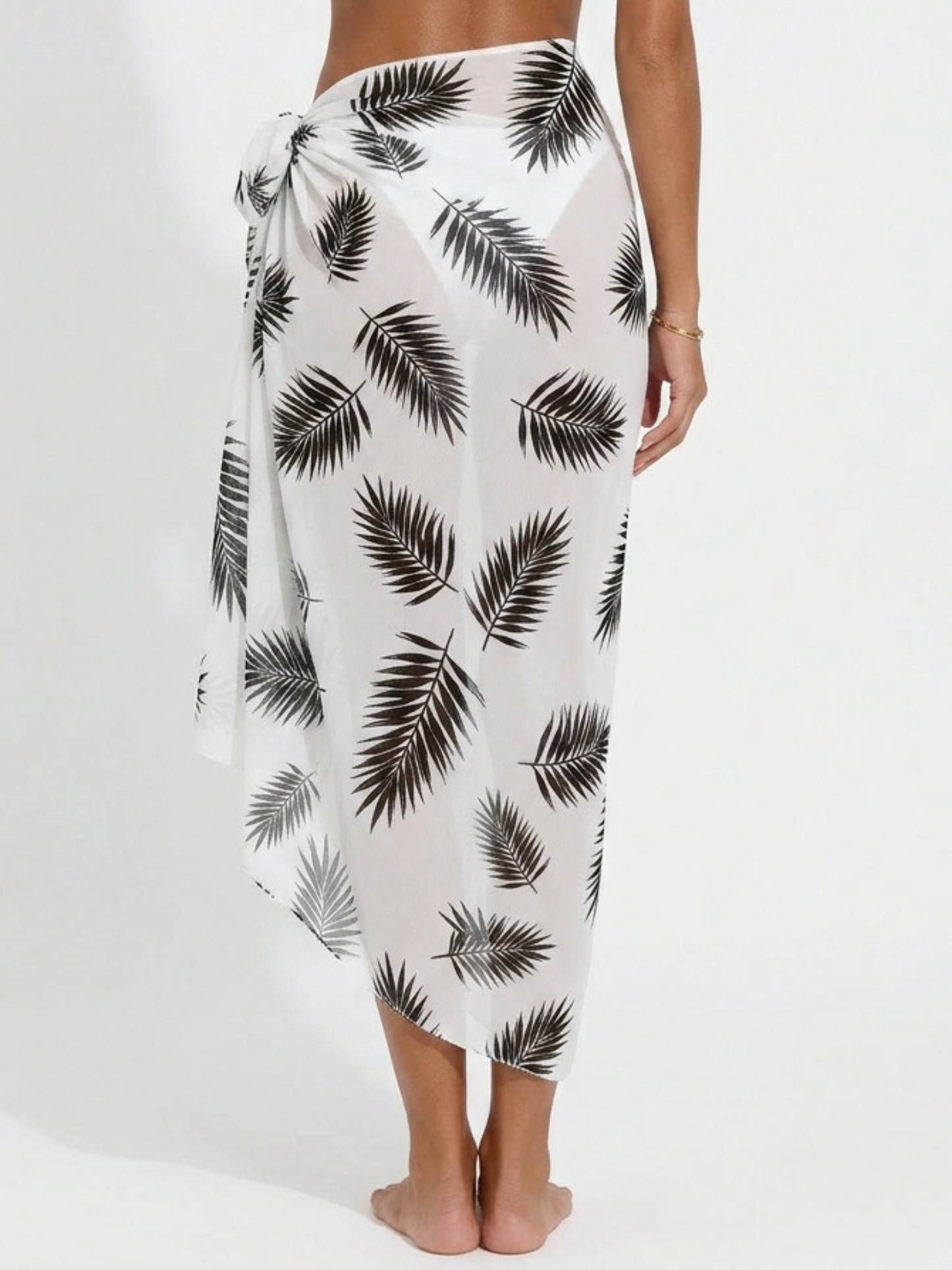 Lightweight Palm Print Chiffon Long Bikini Cover Up Sarong Skirt