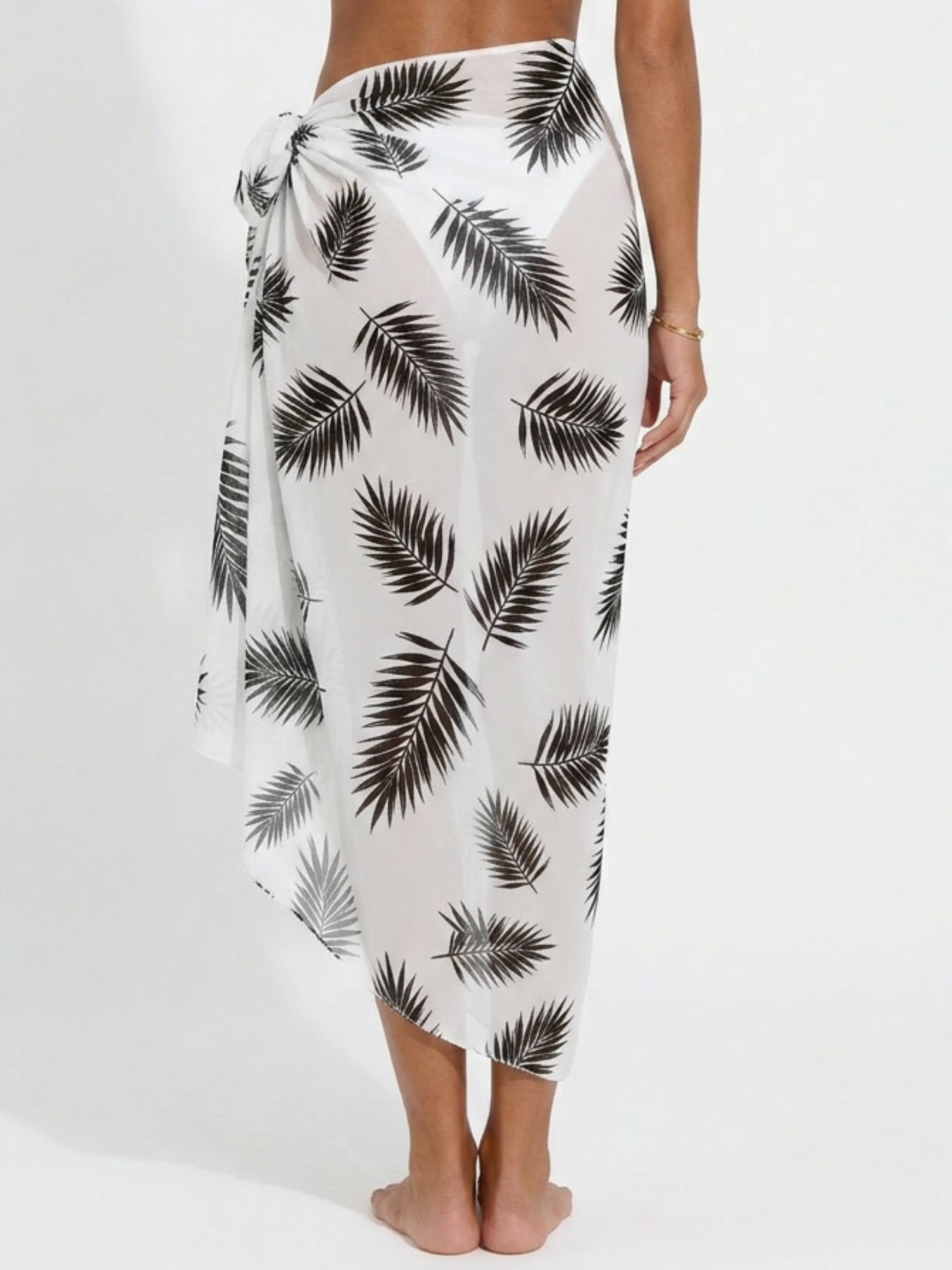 Lightweight Palm Print Chiffon Long Bikini Cover Up Sarong Skirt