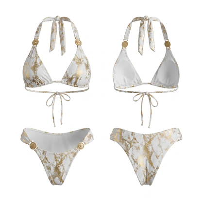 Snake Print Faux Leather Bikini Set
