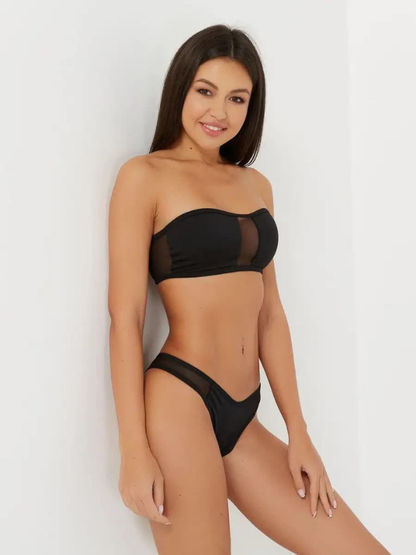Wild Leopard Mesh Panel Bandeau Bikini