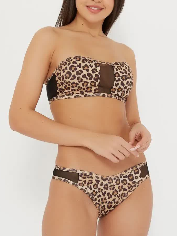 Wild Leopard Mesh Panel Bandeau Bikini