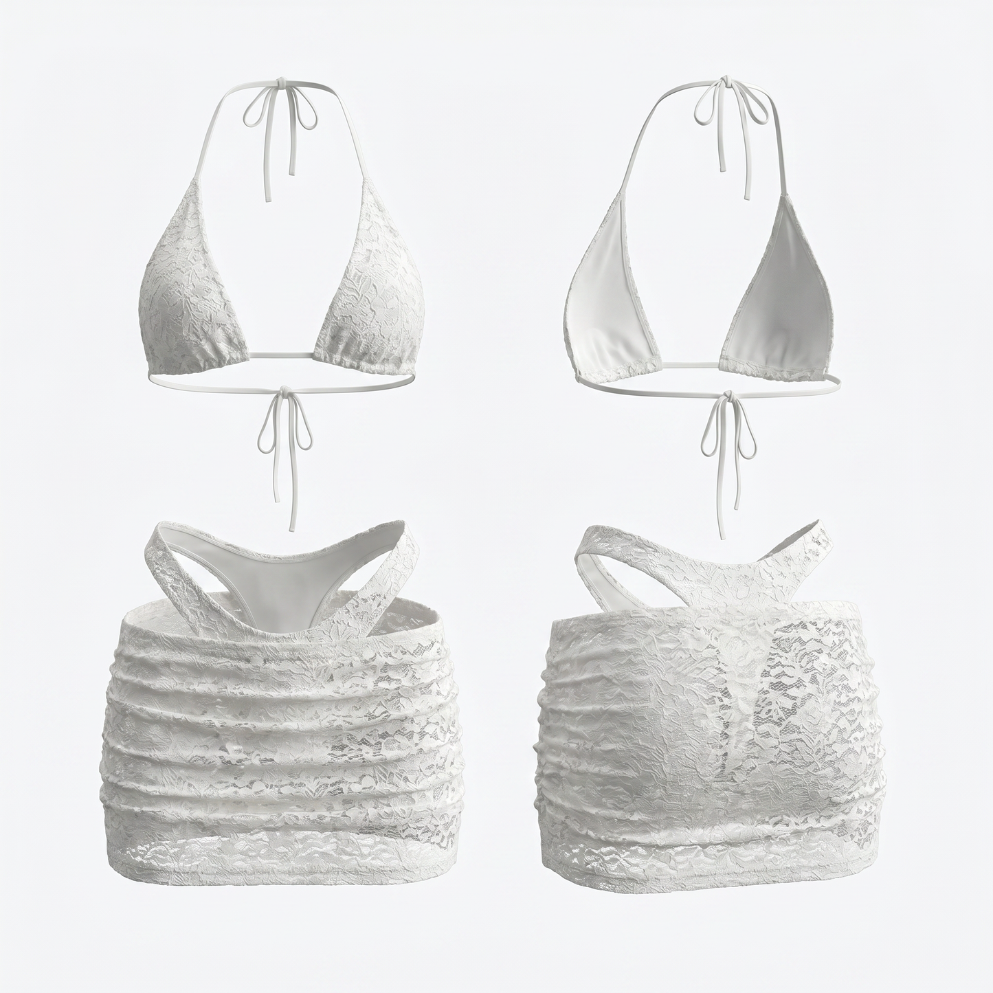 Ivory Lace Triangle Halter 3-Piece Bikini