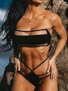 Black Bandeau Cutout Crisscross Strap Bikini