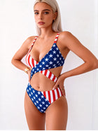American Flag Print Cross Wrap High-Waist Bikini