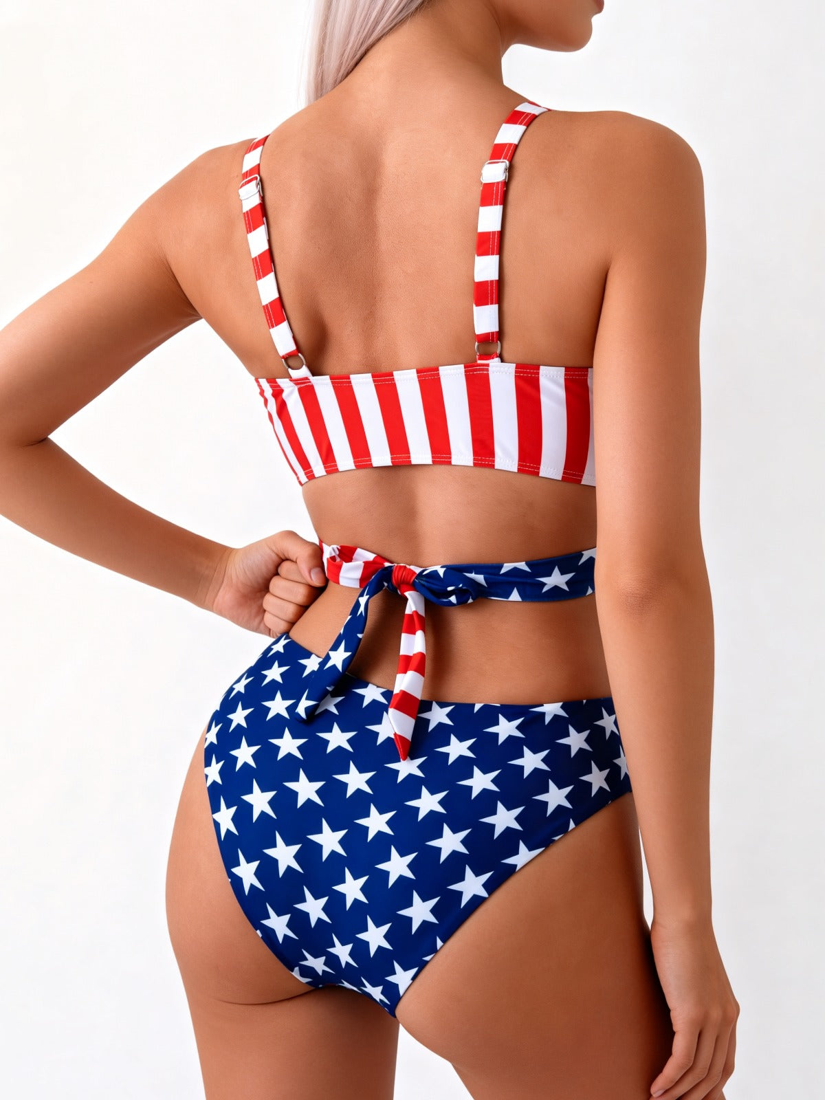 American Flag Print Cross Wrap High-Waist Bikini