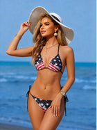 Vintage Washed American Flag Print Halter Tie-Side Bikini