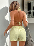 Light Blue Textured Swiss Dot Halter 3-Piece Bikini Set