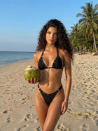 Black Studded Halter Triangle Bikini