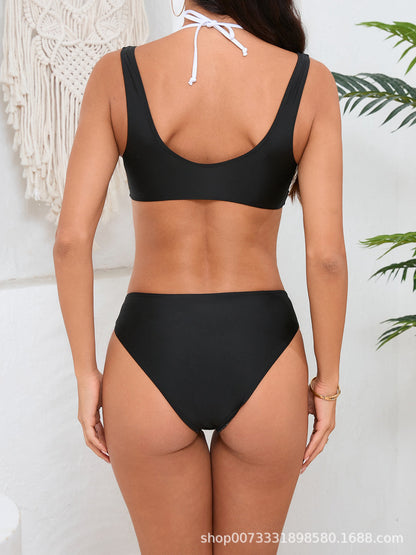 Black & White Halter Tie Cutout Bikini