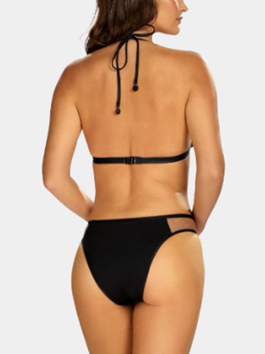 Black & Nude Mesh Sheer Halter Triangle Bikini