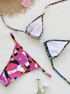 Asymmetric Color Block Leopard Print Chain Halter Bikini