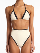Beach Vacation Off-White Halter Bikini with Black