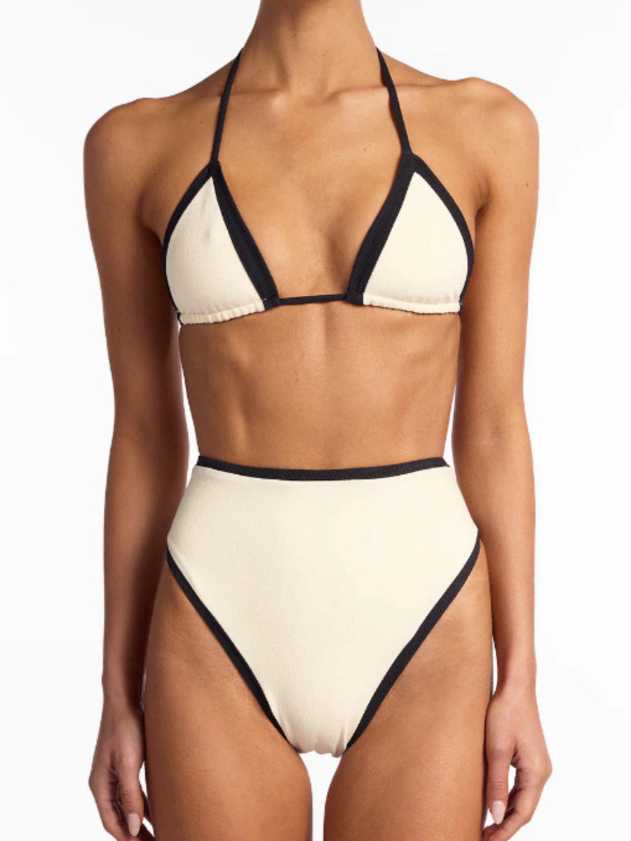 Beach Vacation Off-White Halter Bikini with Black