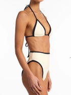 Beach Vacation Off-White Halter Bikini with Black