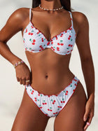 Beach Vacation White Cherry Print Underwire Bikini
