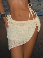 Cream Crochet Halter Bikini + Sheer Lace Sarong 3-Piece Set