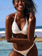 White Crochet Daisy Triangle Halter Bikini