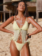 Cream Lace Trim Tie-Front Open-Front Two-Piece Bikini