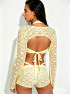 Vacation Yellow Lace Halter Bikini & Cover-Up 4-Piece Swimsuit Set