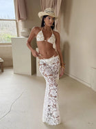 White Lace Halter Bikini with Sheer Lace Maxi Skirt 3-Piece Set