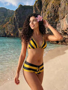 Vacation Yellow & Black Striped Halter High-Waisted Bikini
