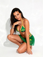 Jamaica Style Green & Yellow Halter Bikini with Mesh Skirt 3-Piece Set