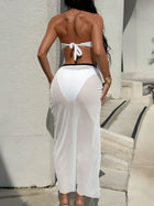 Black & White Bandeau Bikini with Gold Detail & High-Slit Mesh Skirt 3-Piece Set
