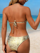 Vacation Luxury Gold Buckle Metallic Bikini