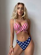 American Flag Print Wrap-Around Push-Up Bikini 3-Piece Set