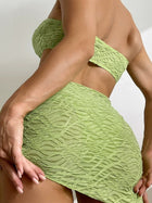 Textured Fabric Bandeau Bikini 3-Piece Set with Ring Buckle