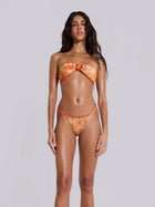 Tropical Print Knotted Bandeau Bikini 3-Piece Set with Sarong