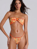 Tropical Print Knotted Bandeau Bikini 3-Piece Set with Sarong