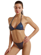 Iridescent Blue Triangle Halter Bikini Set