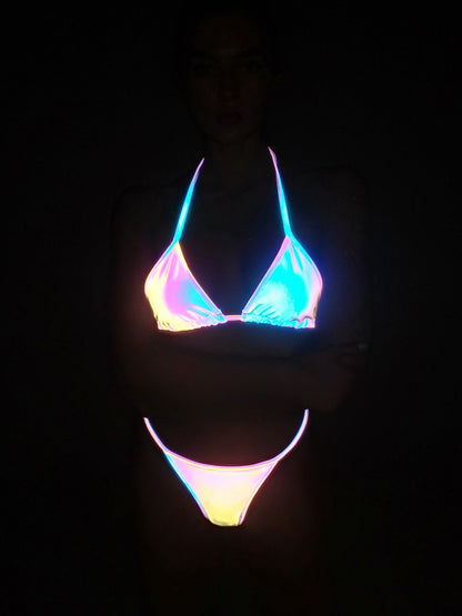 Iridescent Blue Triangle Halter Bikini Set