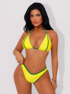 Yellow & Green Triangle Bikini with Lace-Up Skirt 3-Piece Set