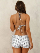 White Polka Dot Bikini with Matching Short Cover-Up 3-Piece Set