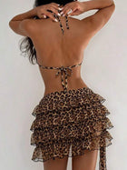 Leopard Print Triangle Bikini with Ruffled Mesh Skirt 3-Piece Set