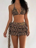 Leopard Print Triangle Bikini with Ruffled Mesh Skirt 3-Piece Set