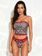 Leopard Print Bikini Set with Red Ruffle Trim Bandeau Top