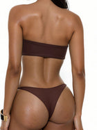 Brown Studded Bandeau Tie-Side Bikini Set