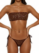 Brown Studded Bandeau Tie-Side Bikini Set