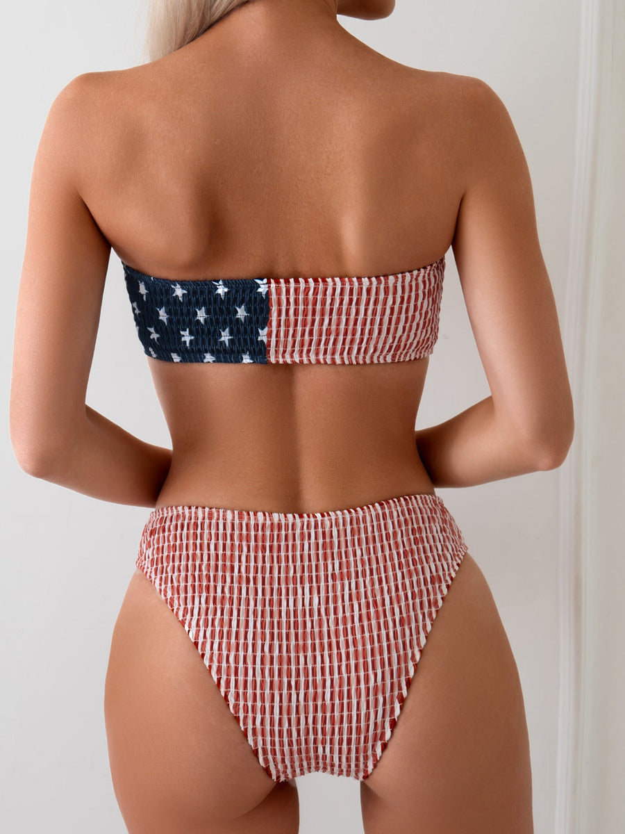 American Flag Textured Bandeau Bikini Set