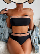 Vacation Black Sheer Mesh Bandeau Bikini Set
