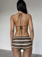 Striped Crinkle Halter Bikini & Tie-Side Shorts 3-Piece Set