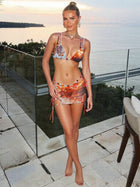 Gradient Tie-Dye Beaded Halter Bikini & Tie-Side Sarong 3-Piece Set