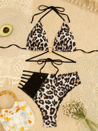 Leopard Print O-Ring Halter Bikini Set
