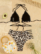 Leopard Print O-Ring Halter Bikini Set